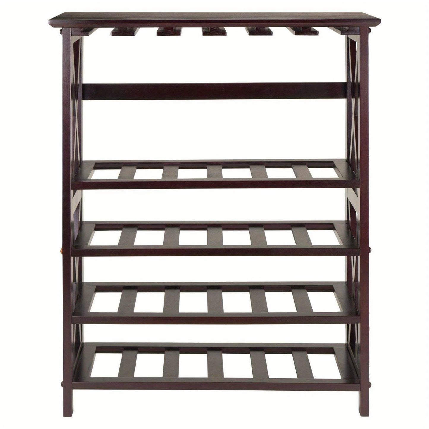 Espresso Wine Rack Solid Wood Storage Holds 24 Bottles and Glasses