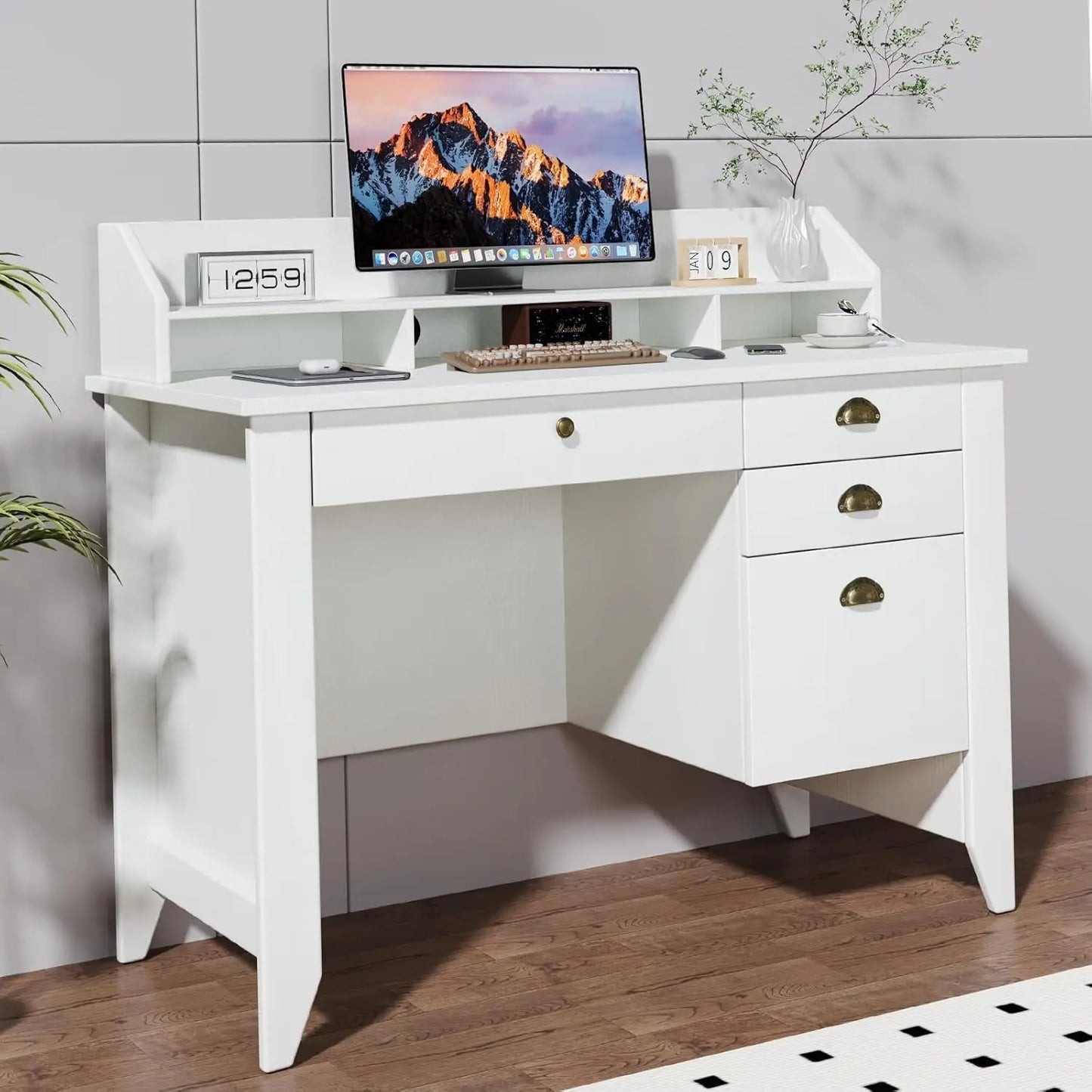 Ljustra Wooden Desk with Drawers and Monitor Stand for Home Office