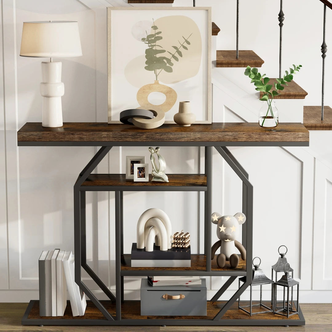 120cm Industrial Console Table 4-Tier Metal Shelves Entryway Storage