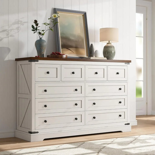 10 Drawer Dresser Farmhouse Modern Storage Chest Wide TV Stand