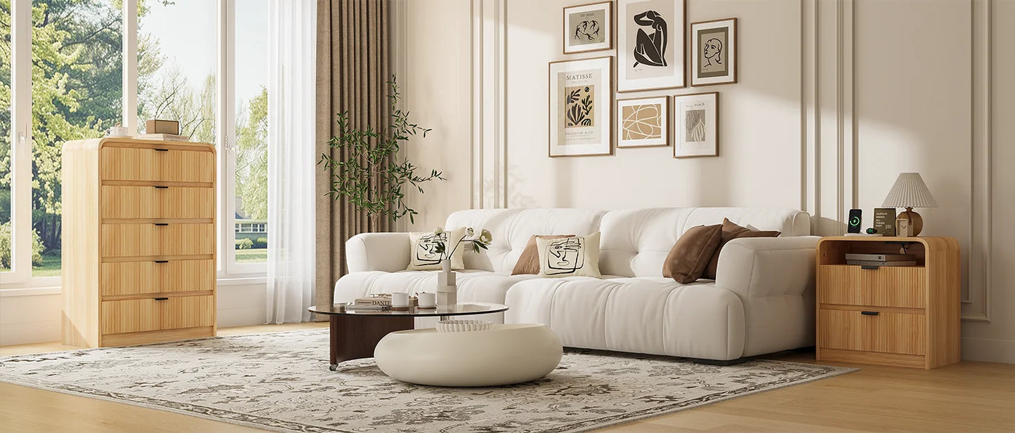 24 Inch Fluted Nightstand with Charging Station and 2 Drawers