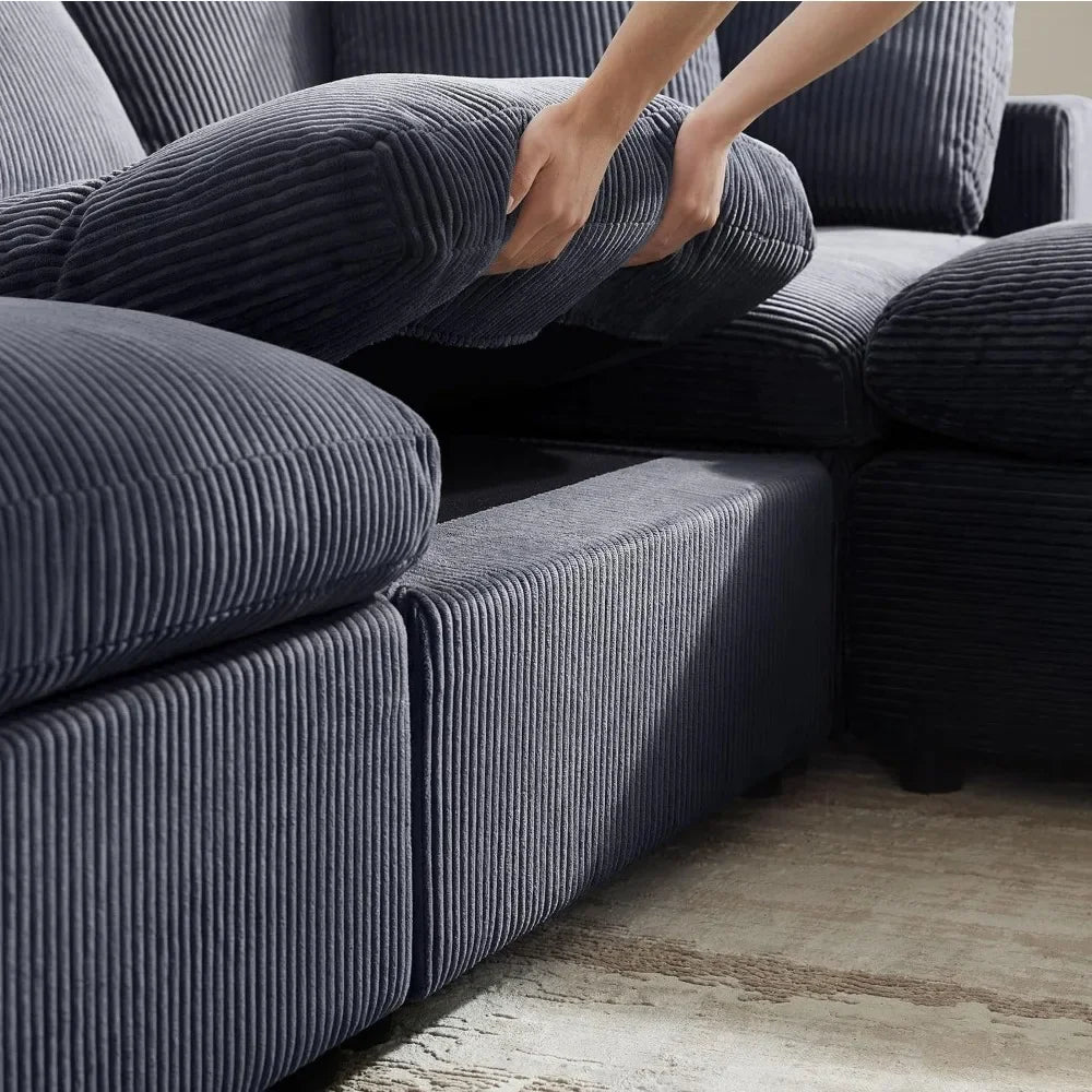 Ljustra 110" Large Modular Sofa Bed, Modern Sleeper Chaise, Corduroy Cloud Couch