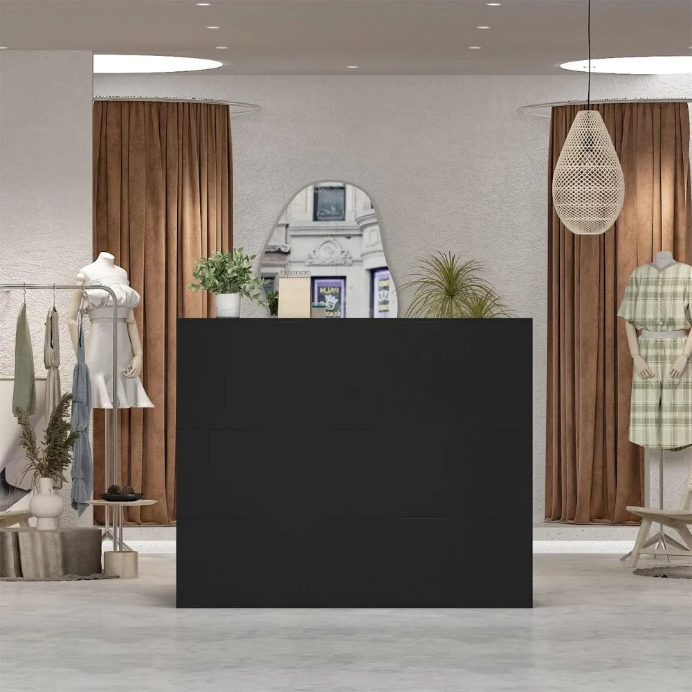 L-Shape Reception Desk with Open Shelf and Drawers Wooden Office Table