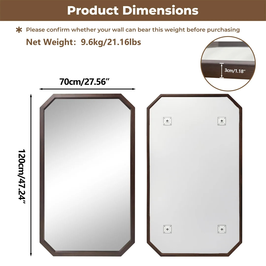 Modern Decorative Wall Mirror Black Walnut Wood Frame Hanging Decor