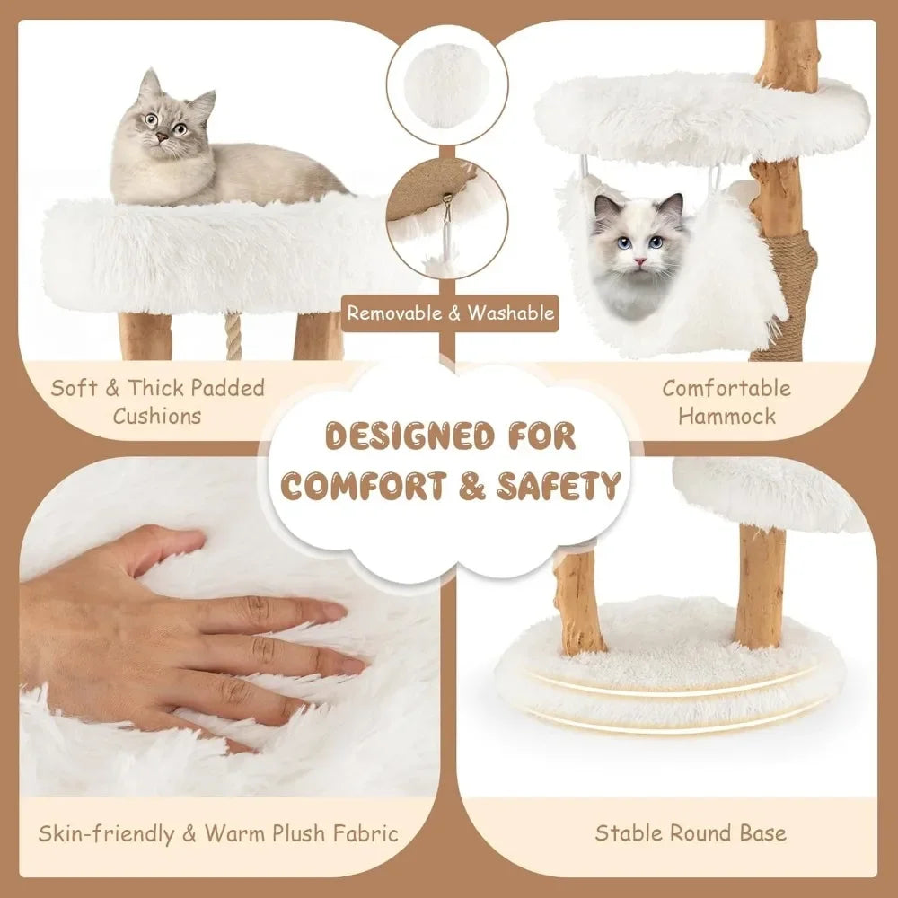 Cat Tree Indoor Solid Wood Modern Cat Tower with Hammock and Perch