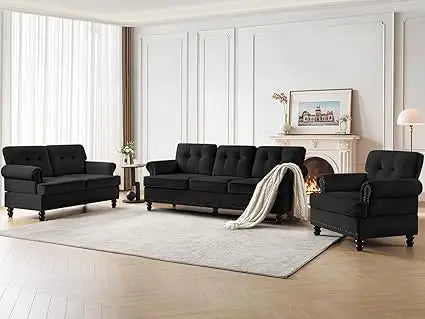 Ljustra 86 Inch 3-Seater Tufted Sofa Set with Accent Chair