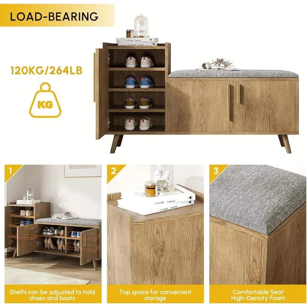 2-in-1 Storage Bench Entryway Bench Shoe Organizer with Cushion