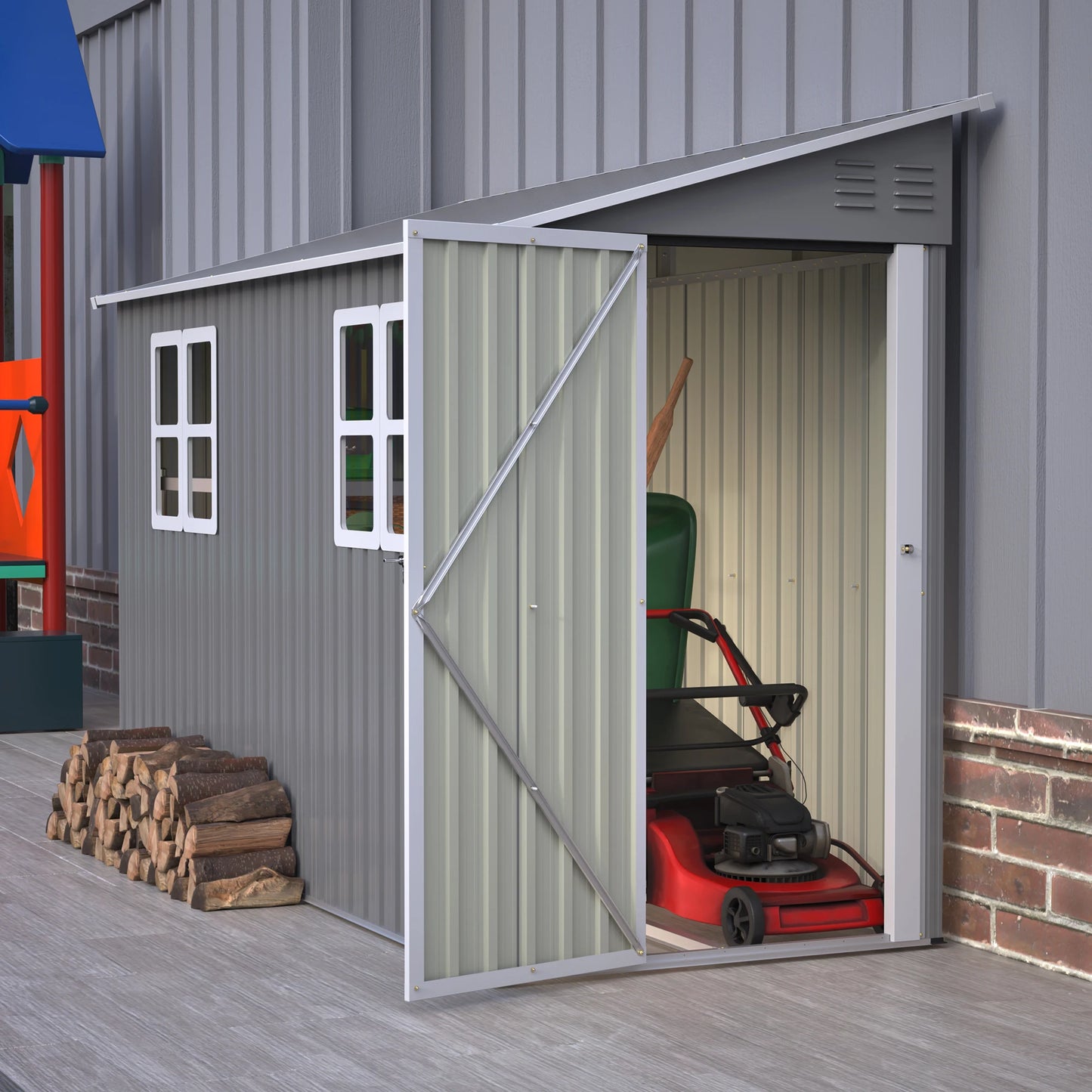 Galvanized Steel Outdoor Shed Weatherproof Lockable Storage Tools Bikes Pets