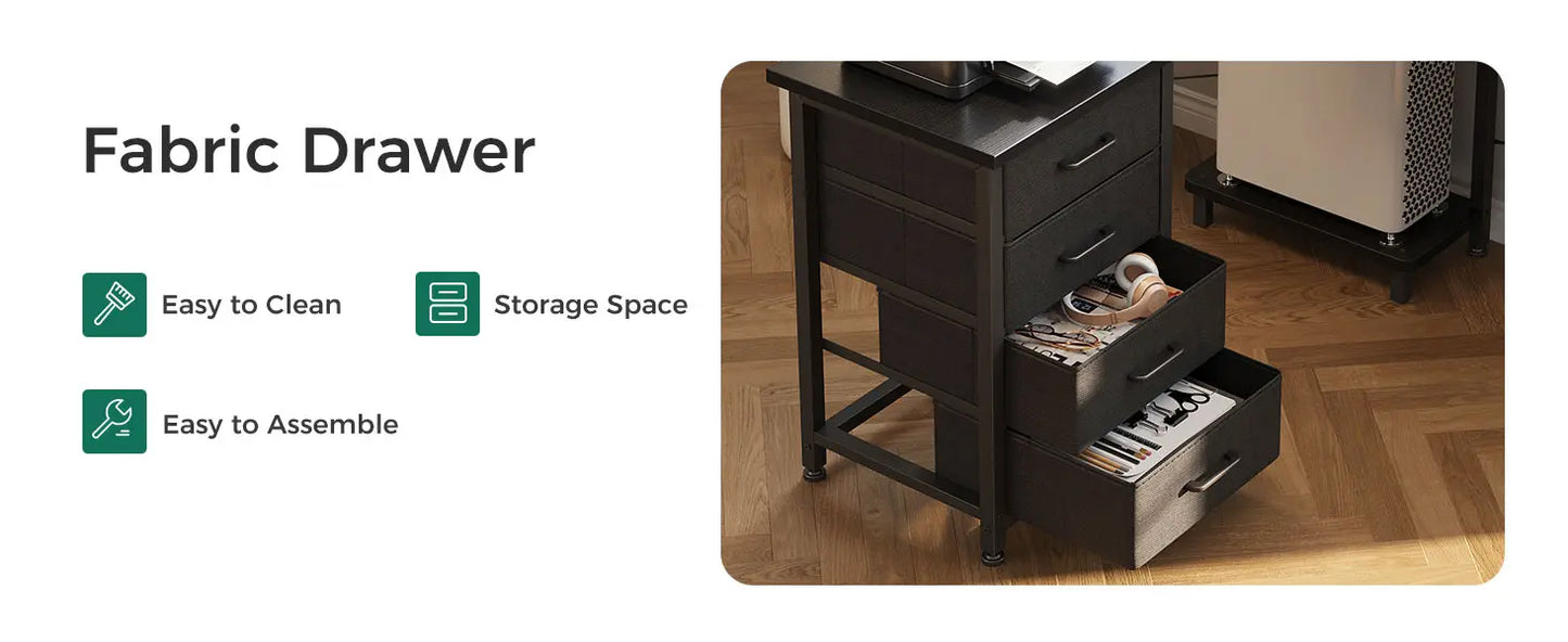 L Shaped Gaming Desk with 4 Drawers and USB Charging Power Outlets