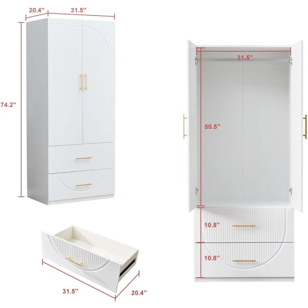 Ljustra Armoires Wardrobe Closet 74" High with 2 Doors and 2 Drawers