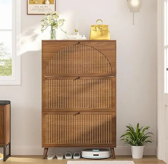 Shoe Storage Cabinet Entryway 3 Flip Drawers Narrow Organizer Freestanding