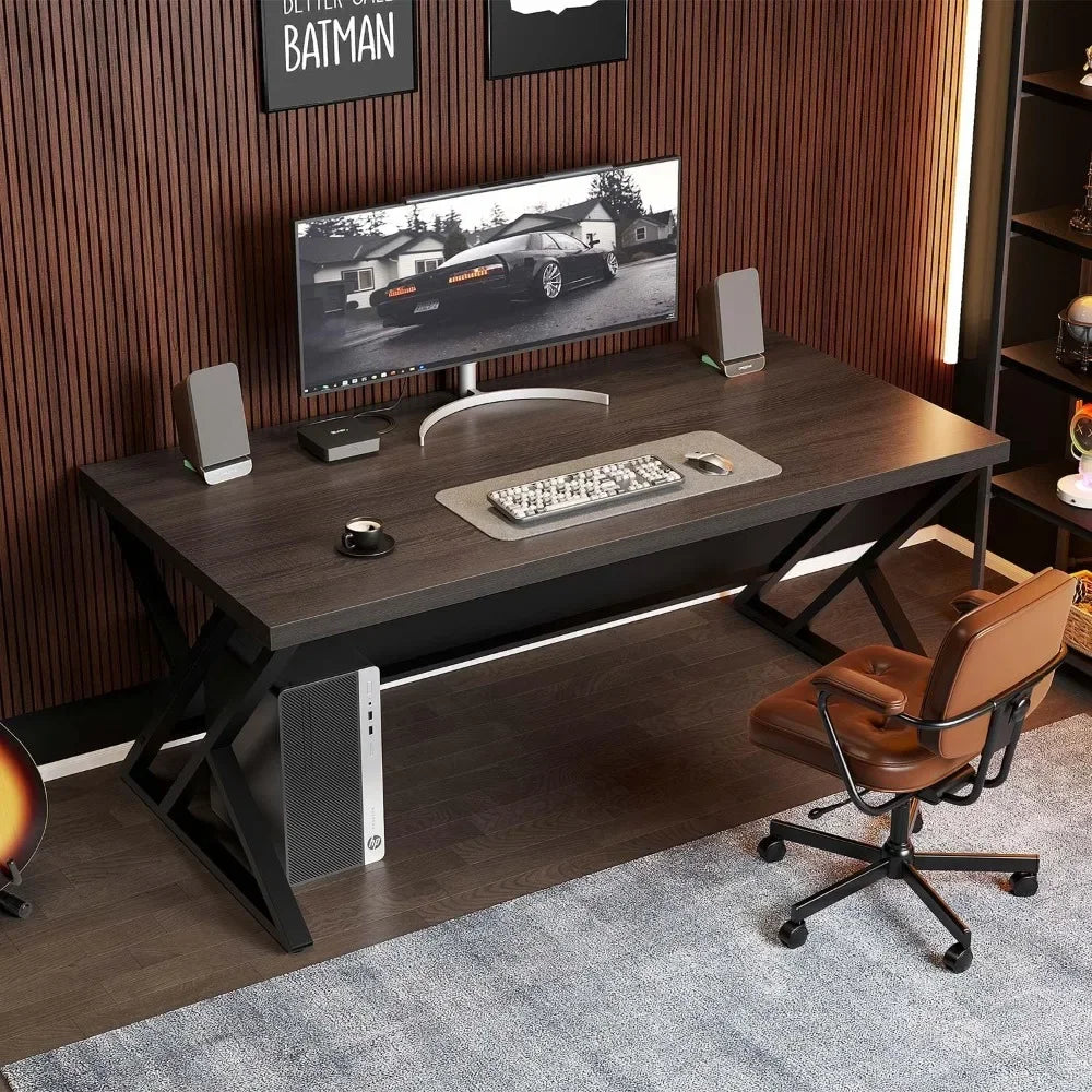 Industrial Computer Desk Rustic Wood Metal Home Office Writing Table