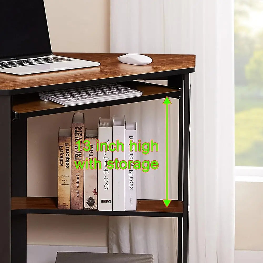 Corner Triangle Computer Desk Small Space Steel Frame Storage Table