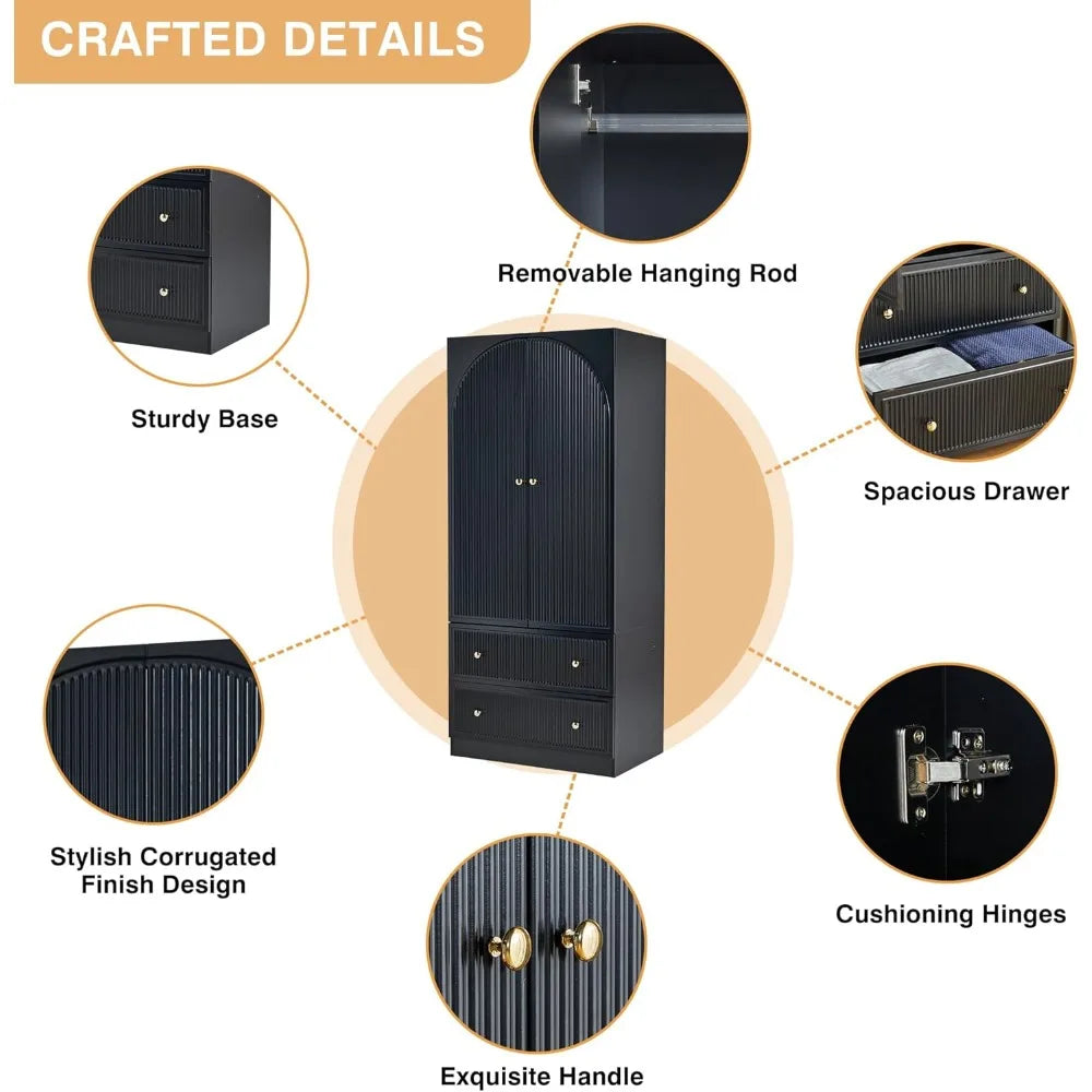 Large Wooden Freestanding Armoire Double Doors Storage Drawers Wardrobe