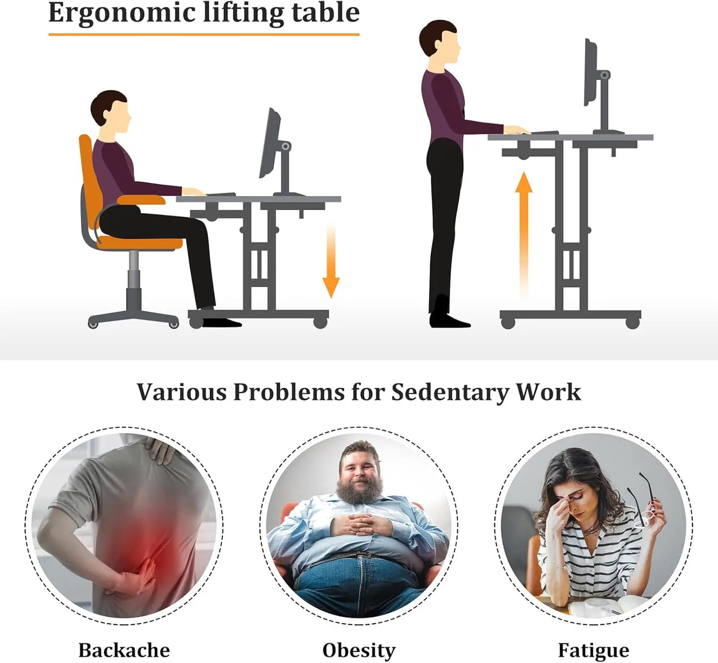 Mobile Standing Desk with Wheels Portable Adjustable Height Office Table
