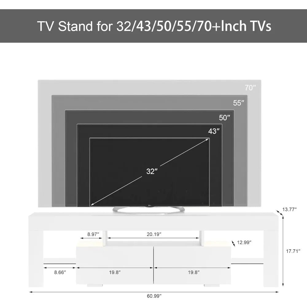 Modern LED TV Stand Entertainment Center with Storage and Open Shelf
