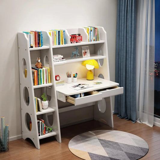 Kids Desk with Bookshelf and Drawers Wooden Student Workstation