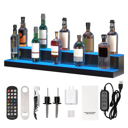 LED Lighted Liquor Bottle Display Bar Shelf 40 Inch RF App Control