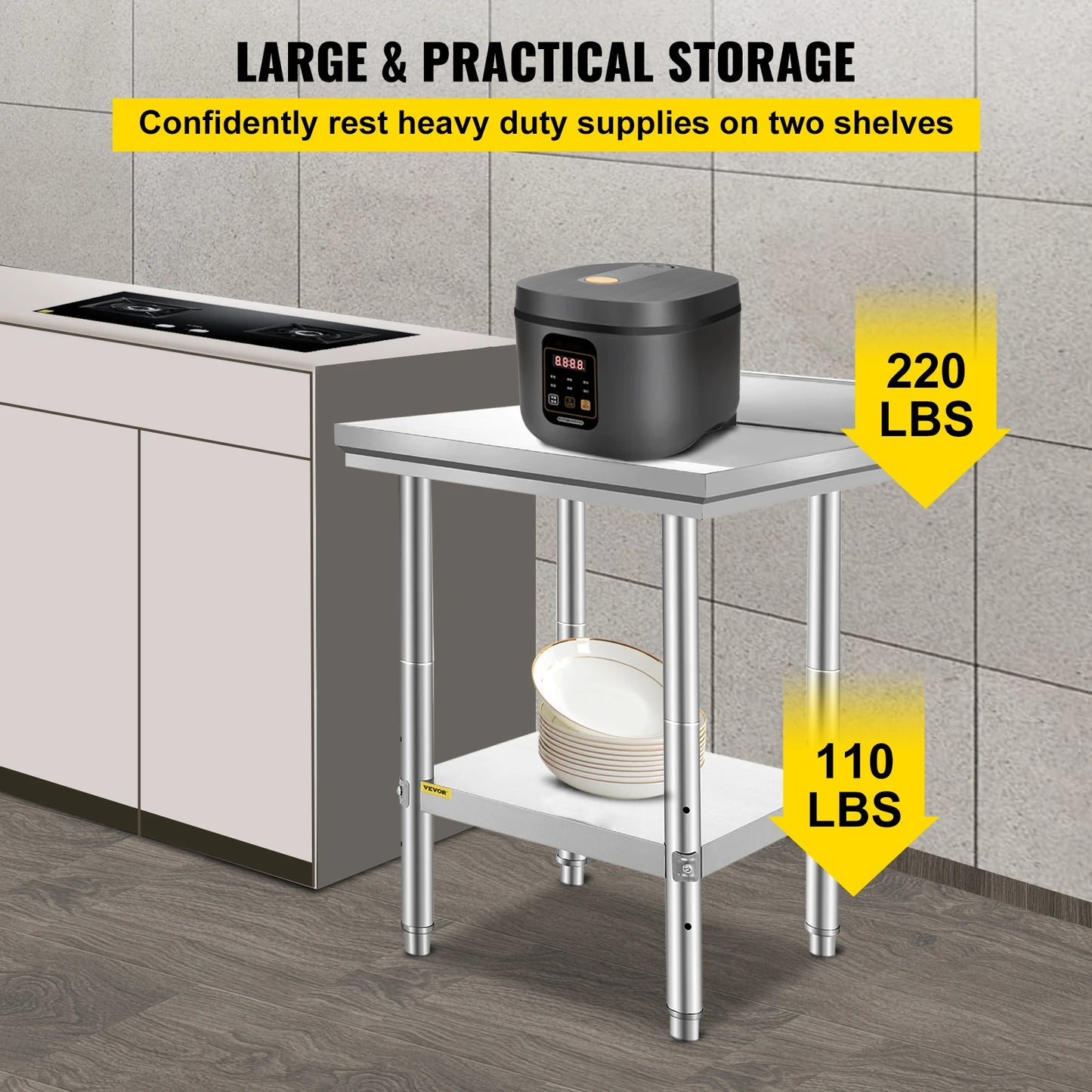 Ljustra Stainless Steel Kitchen Work Table Commercial Catering Prep 330LBS