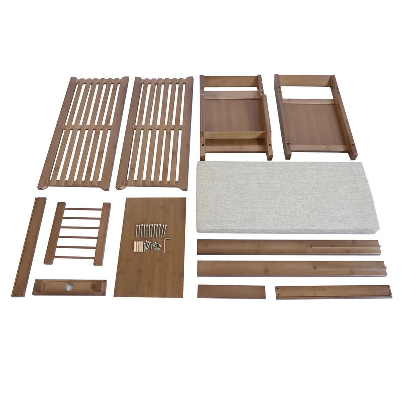 2-Tier Bamboo Shoe Bench with Removable Cushion Storage Organizer