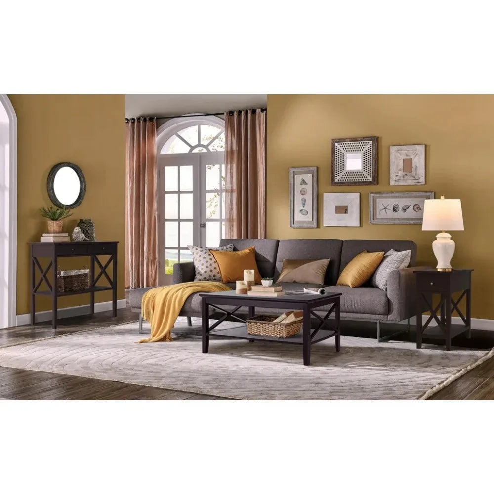 Espresso Wood Coffee Table with Storage Modern 40 Inch 2-Tier Design