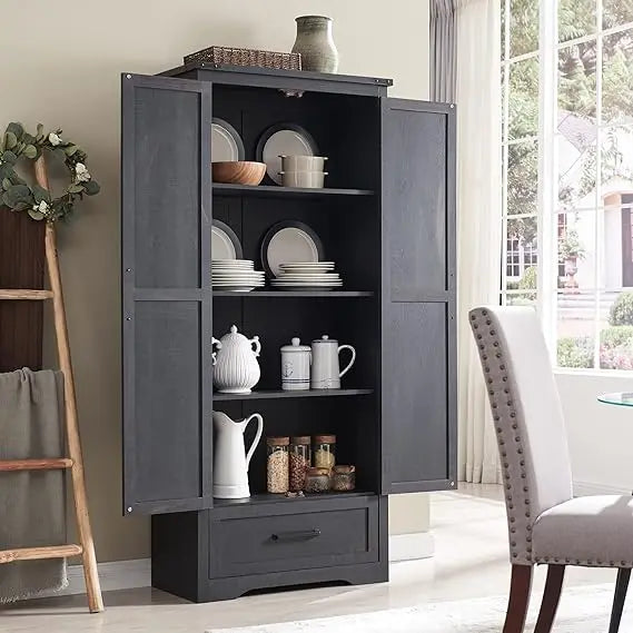 72 Inch Tall Wood Storage Cabinet Farmhouse Pantry Adjustable Shelves