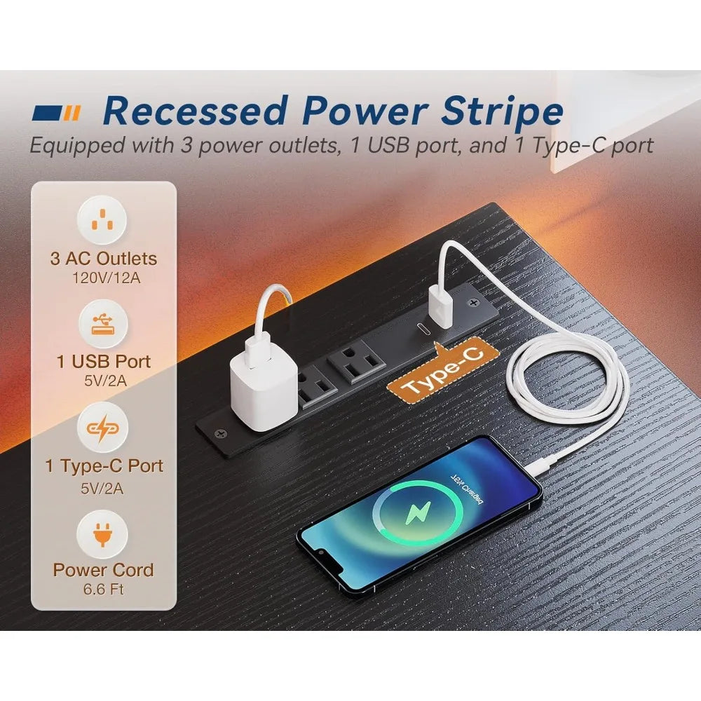Small Desk with USB Port Power Outlets Compact Modern Computer Desk
