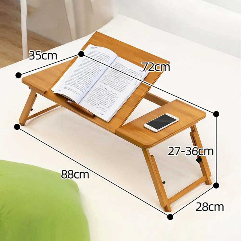 Over Bed Table Adjustable Folding Desk Portable Bamboo 4 Tilt Angles