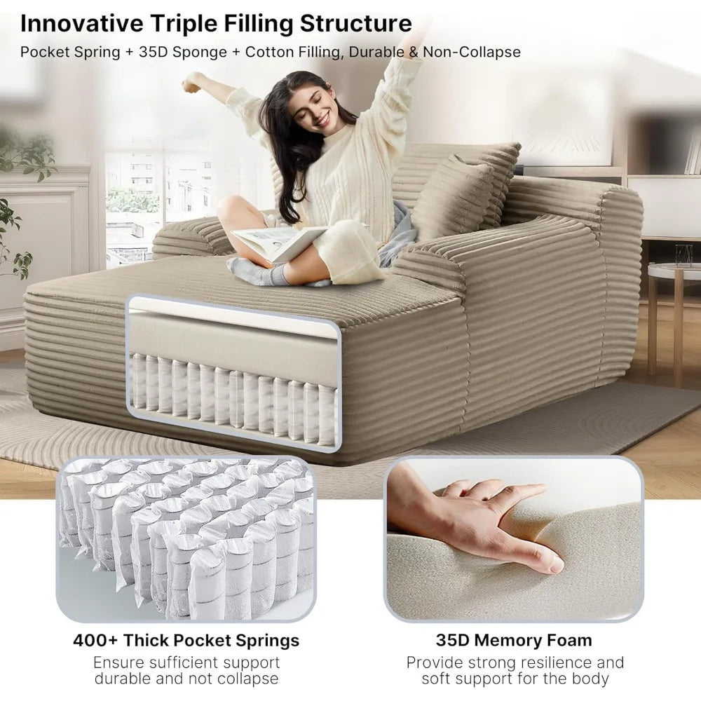 68 Inch Chaise Lounge Chair Indoor Plush Cloud Couch Oversized Sofa Bed