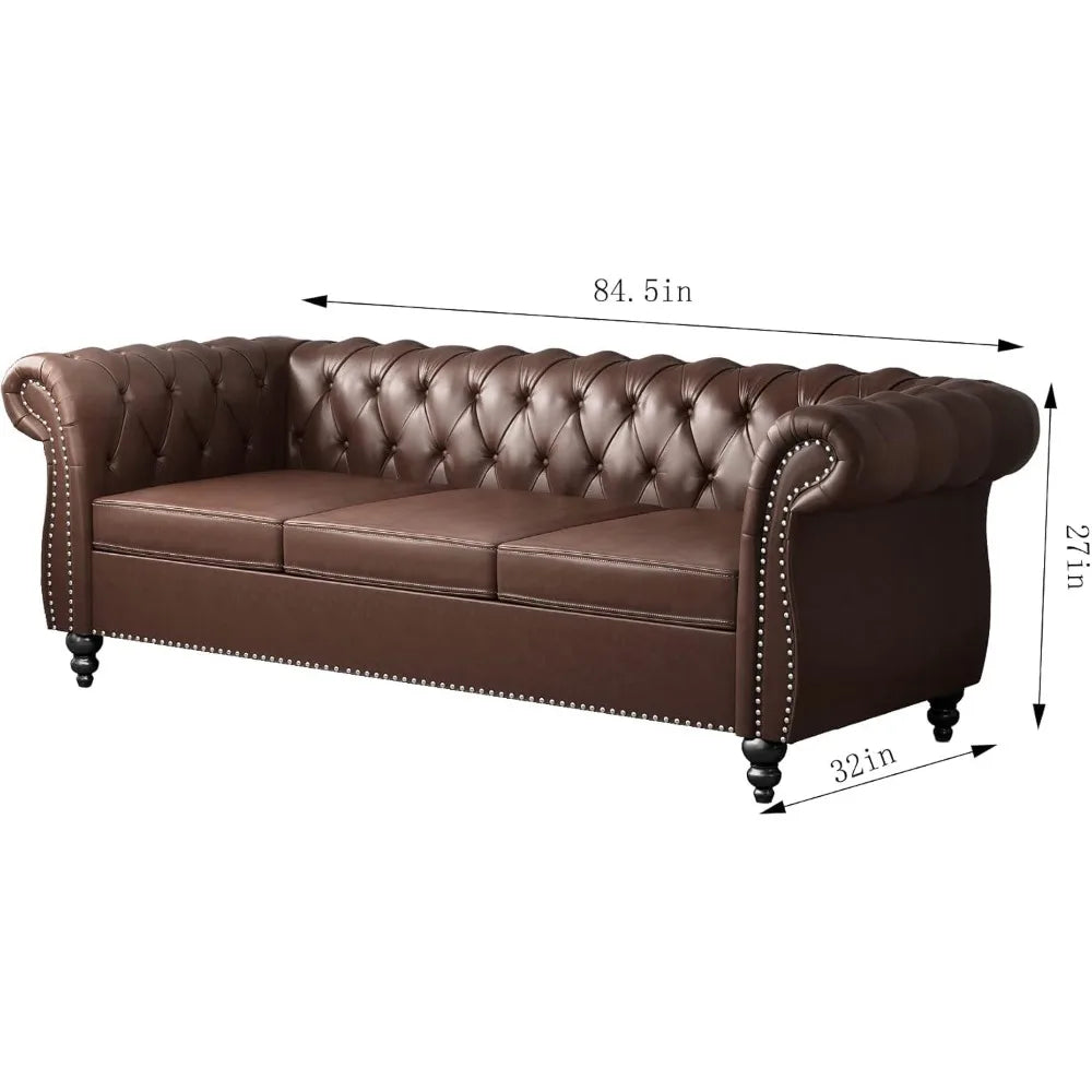 Ljustra Chesterfield 3-Seater Sofa Modern Leather Tufted Couch
