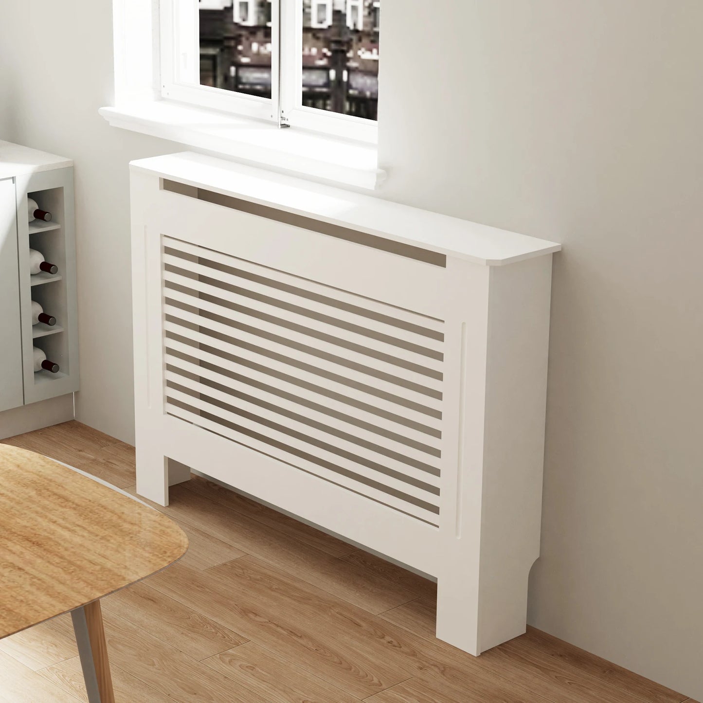 Modern Wood Radiator Cover Cabinet Horizontal Slat Heater Shelf