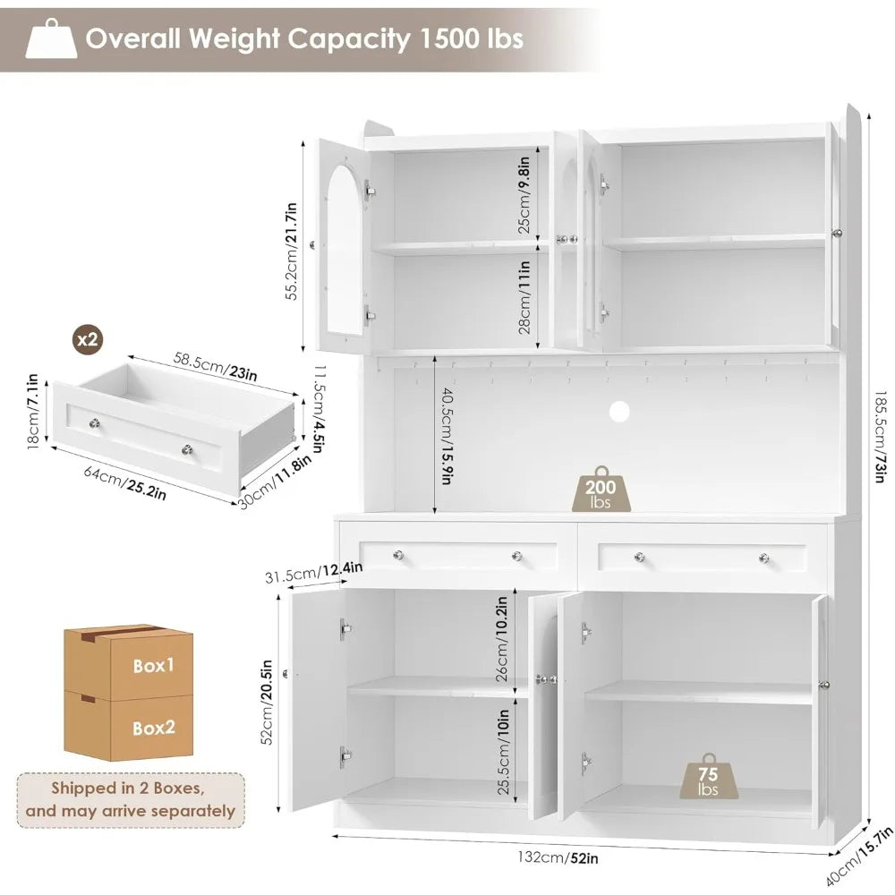 73" Tall Kitchen Pantry Cabinet with Countertop Adjustable Shelves