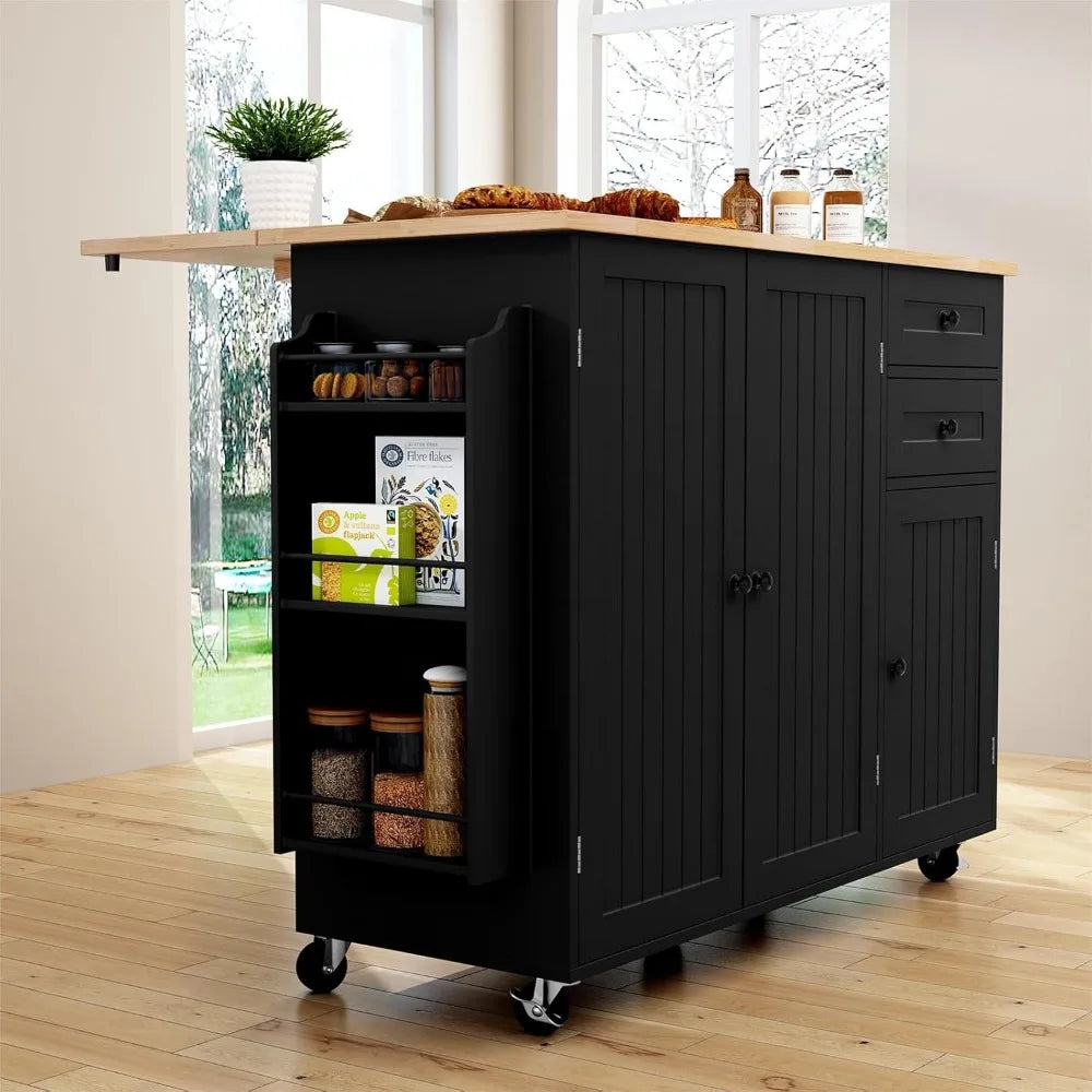 Kitchen Island on Wheels with Drop-Leaf Storage Rolling Table for Kitchen