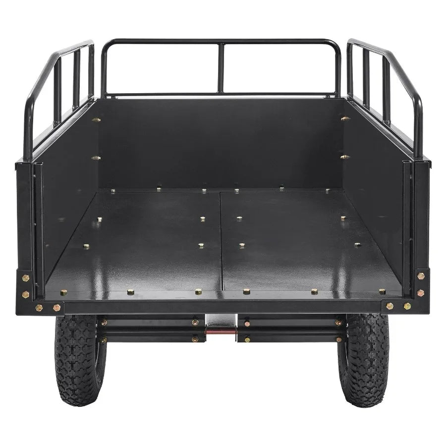 Heavy Duty ATV Trailer Steel Dump Cart 750lb 15 Cu Ft Garden Utility