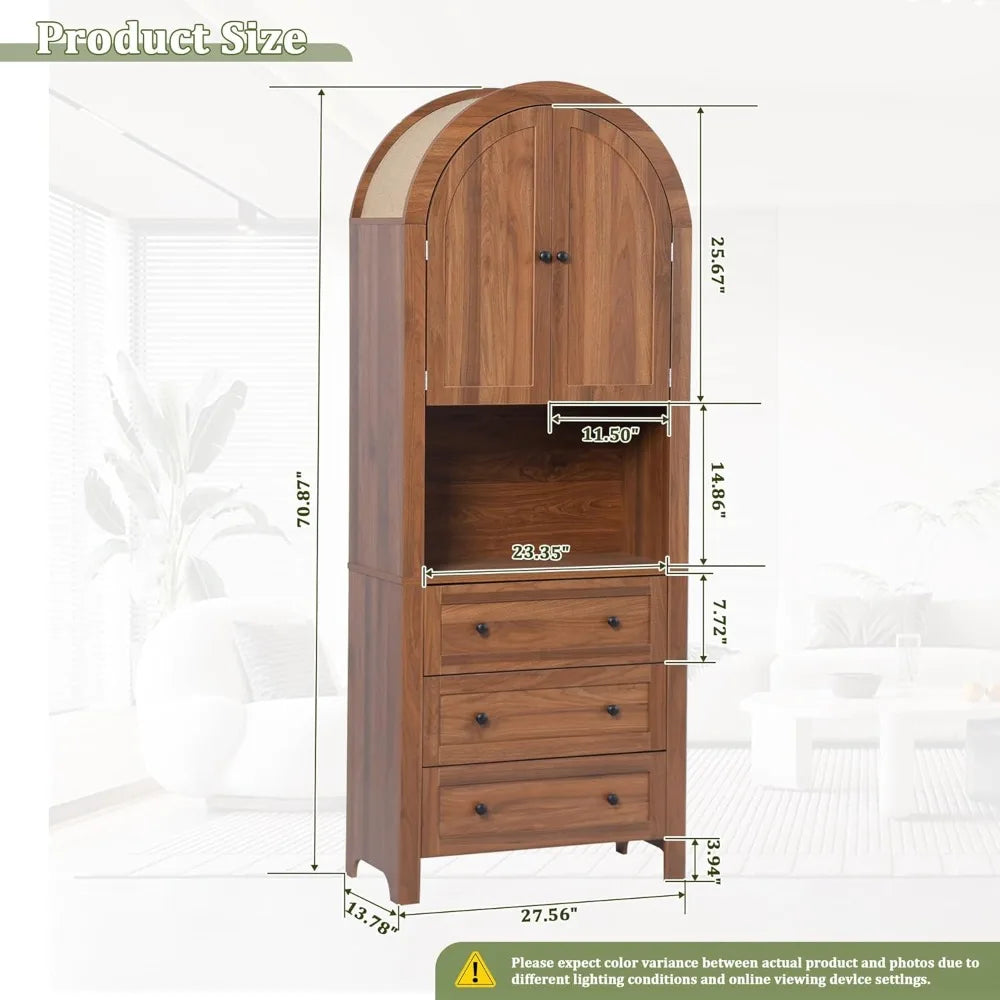 71 Inch Tall Arched Kitchen Pantry Cabinet with Microwave Shelf Storage