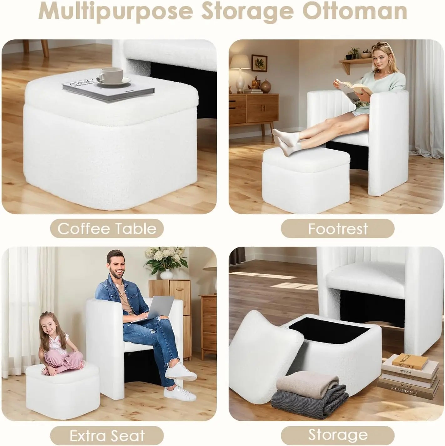 Modern Reading Accent Chair with Storage Ottoman for Living Room