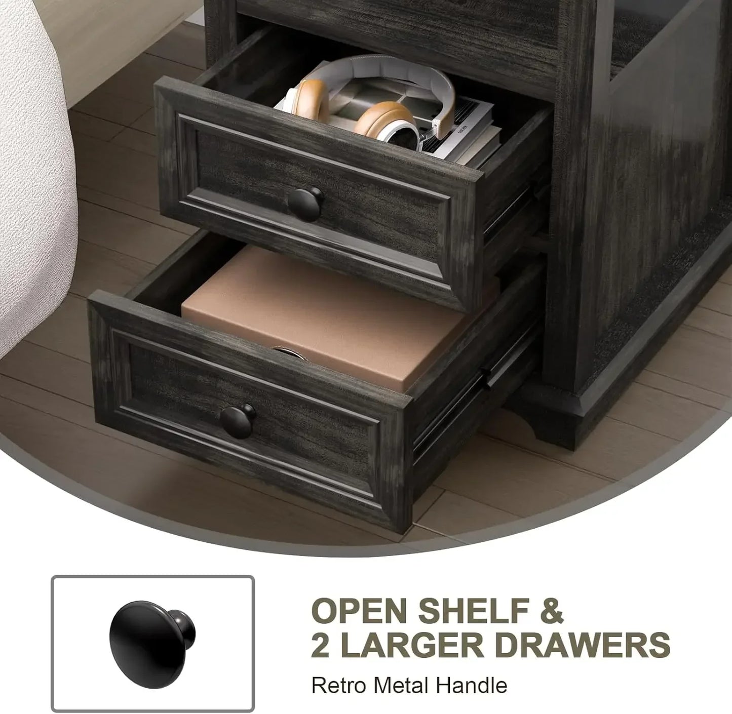 End Table Set of 2 Fast Charging Sofa Side Table with Drawers