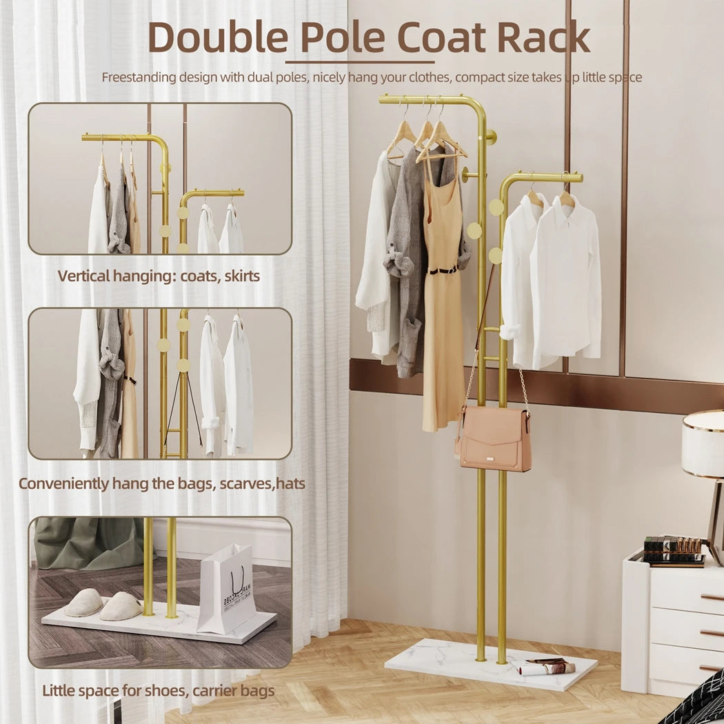 Metal Coat Rack Stand Hall Tree Free Standing Hanger with Marble Base