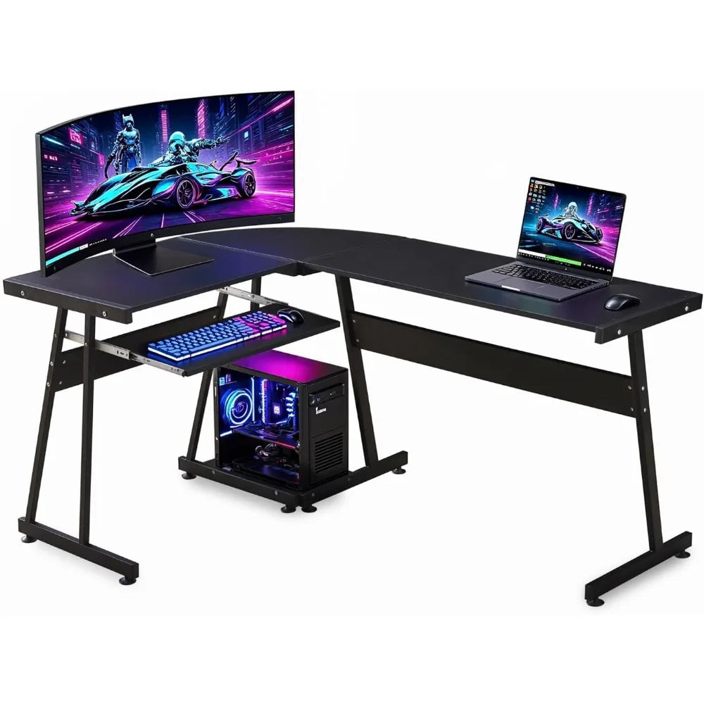 L-Shaped Gaming Desk with Keyboard Tray and CPU Stand Reversible 58 Inch
