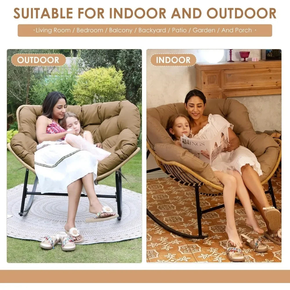 Rocking Egg Chair Indoor Outdoor Oversized Lounge Wicker Papasan Rocker