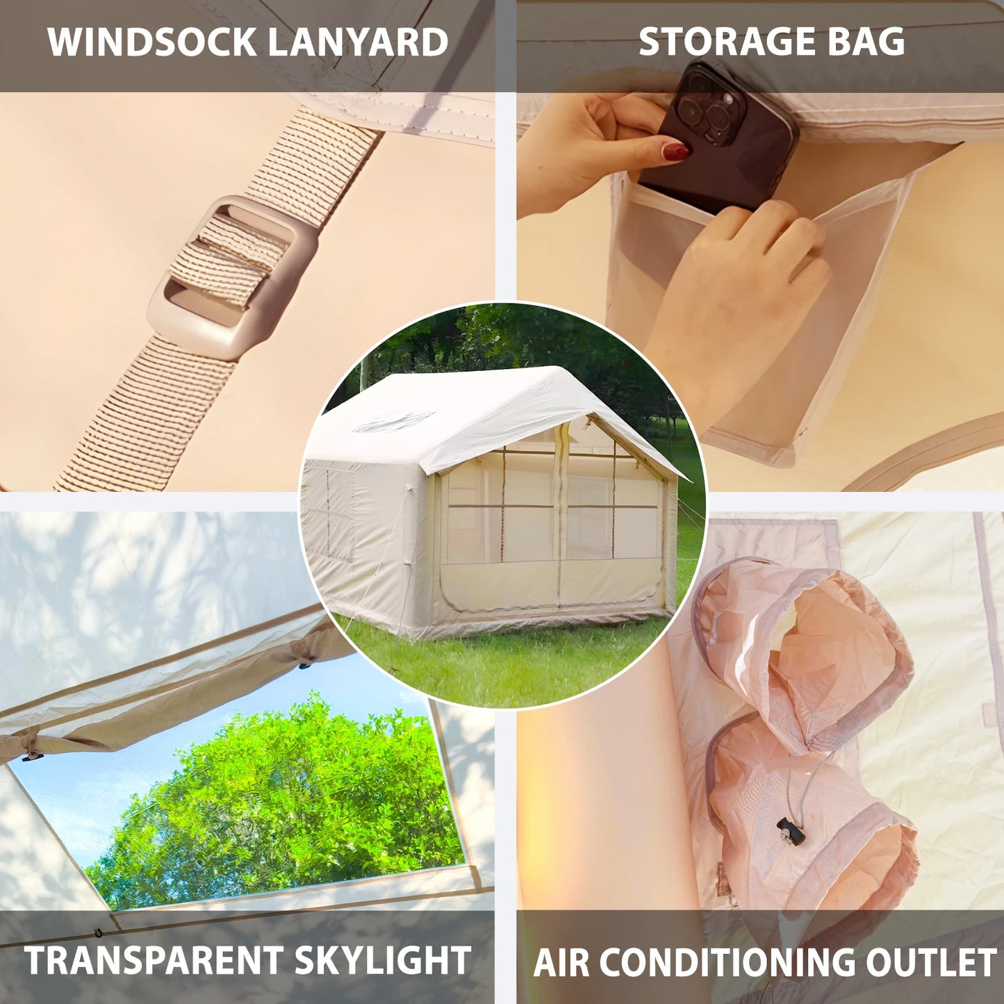 75 Sq Ft Inflatable Tent with Chimney Stack Waterproof Camping Tent