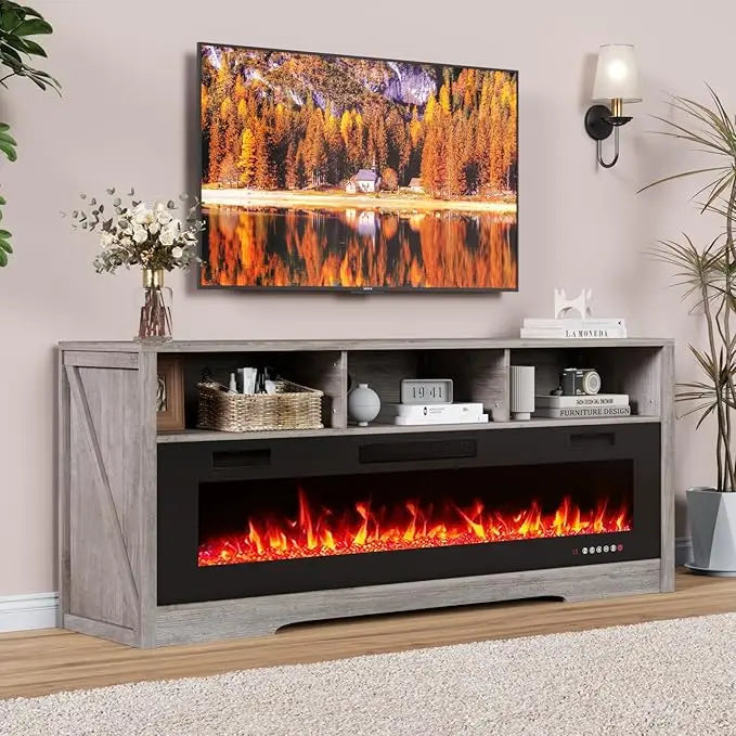 65 Inch Fireplace TV Stand with Open Storage for Living Room