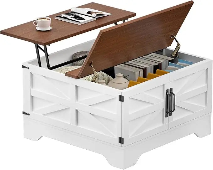 High Gloss Coffee Table with Storage Lift Top LED Modern Design