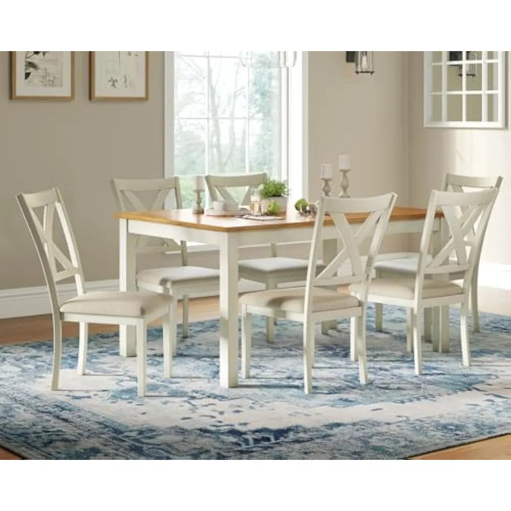 7-Piece Rustic Farmhouse Solid Wood Dining Table Set with 6 Chairs