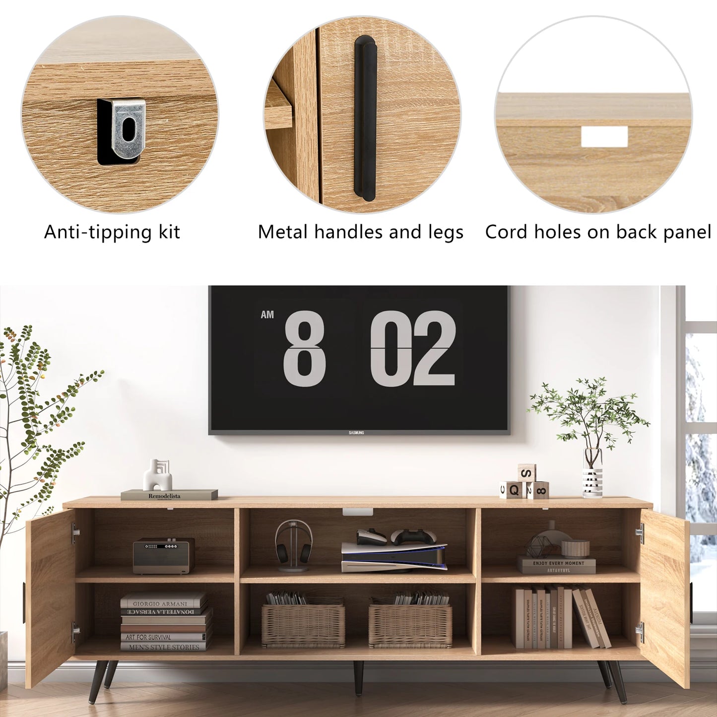 Modern TV Stand Wood Cabinet Entertainment Center Living Room Storage