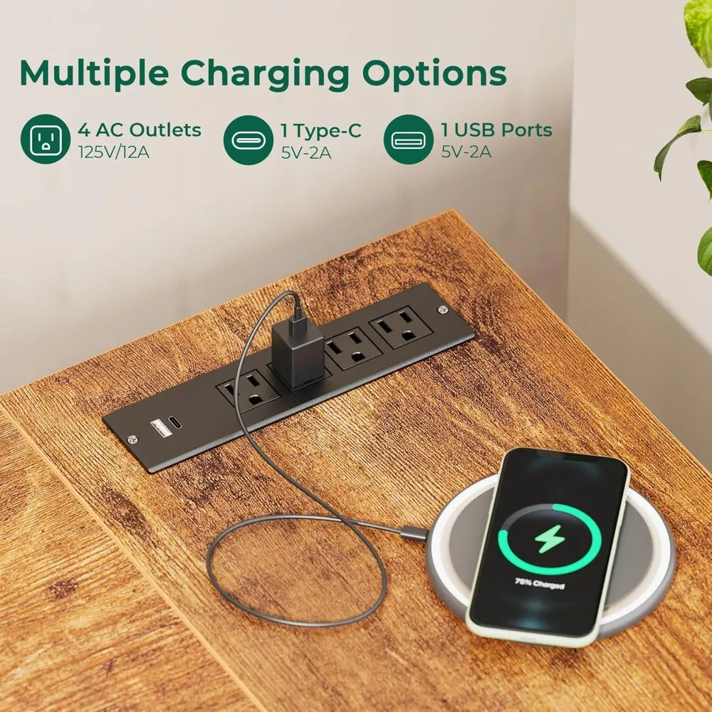 L Shaped Office Desk with Power Outlets Gaming Corner Desk 47 Inch