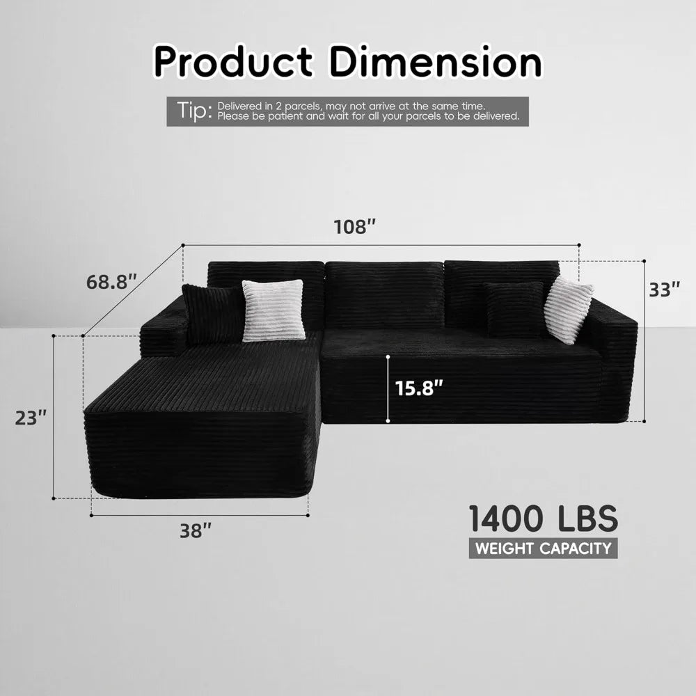 Ljustra 108 Inch Modular Sectional Sofa with Oversized Chaise Deep Seating