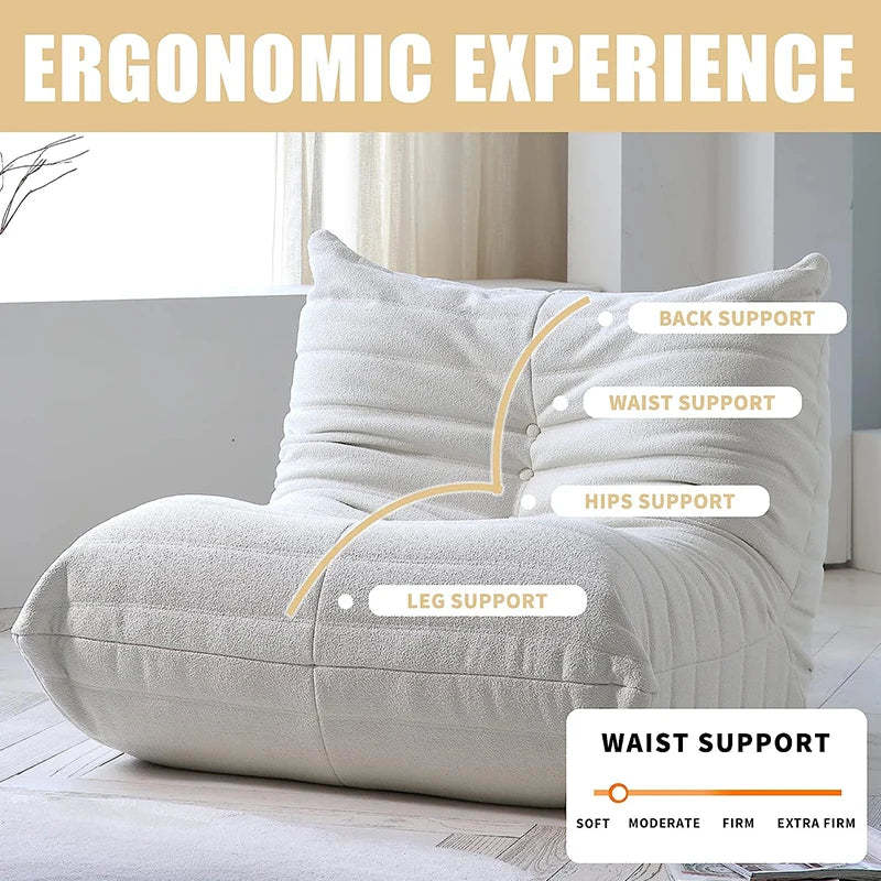 Teddy Fabric Bean Bag Floor Sofa Chair – Comfy Lounge Accent Seat, Foam-Filled, No Assembly