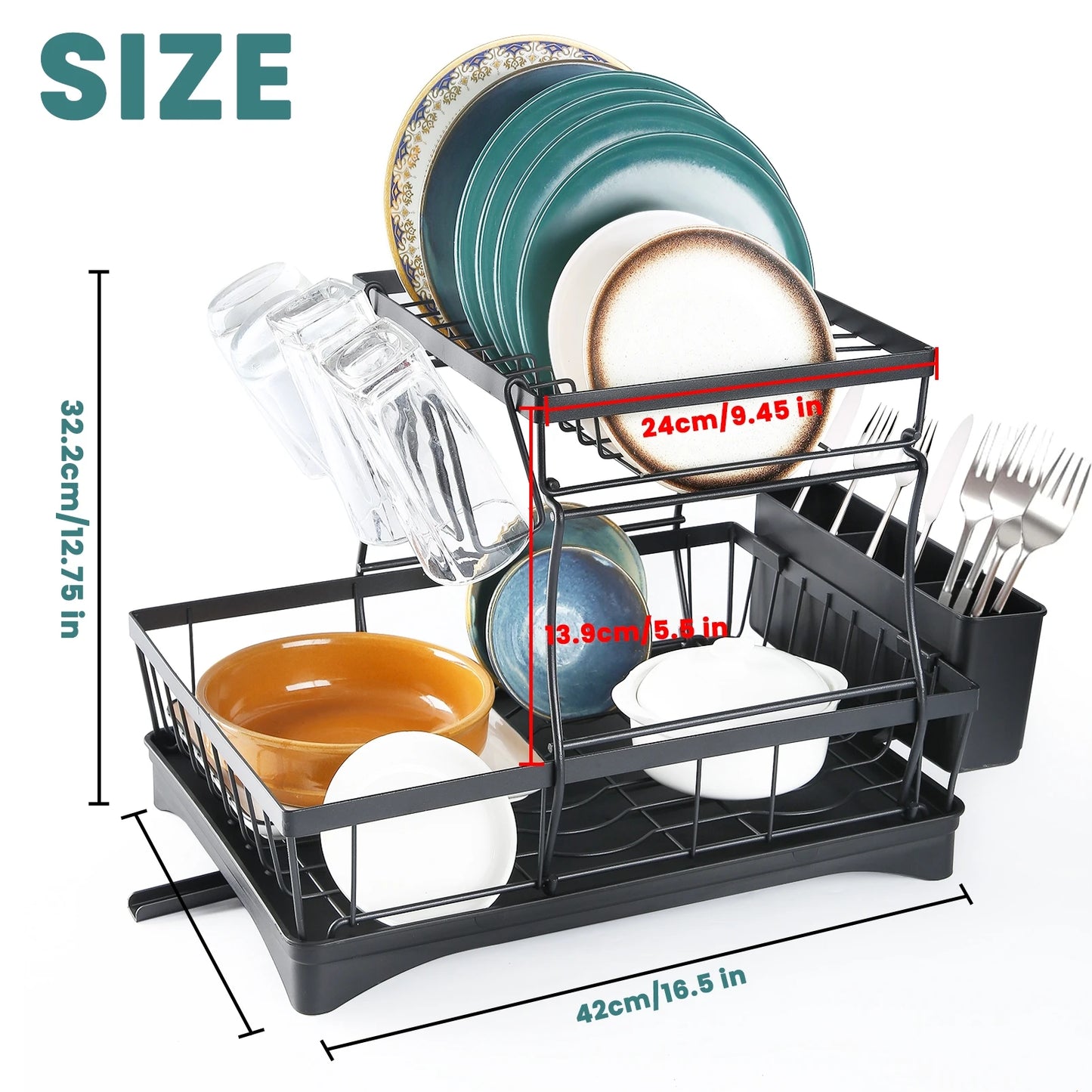 Large 2-Tier Dish Drying Rack Removable Kitchen Countertop Organizer