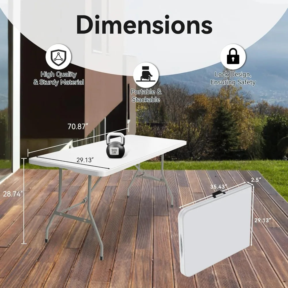 5 Pack 6 Foot Foldable Table Heavy Duty Portable Perfect for Events